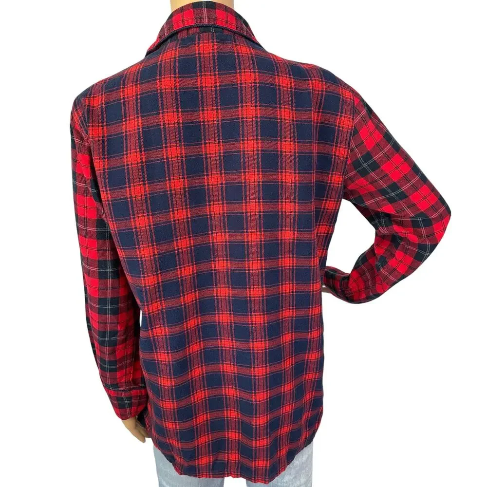J. Crew Flannel Pajama Top Red Mixed Plaid F8383 Size XS